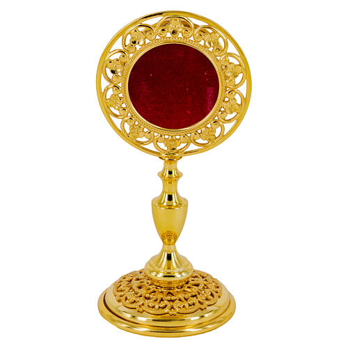 Reliquary with filigree four-leaf clovers, gold finish, h 5 in 1