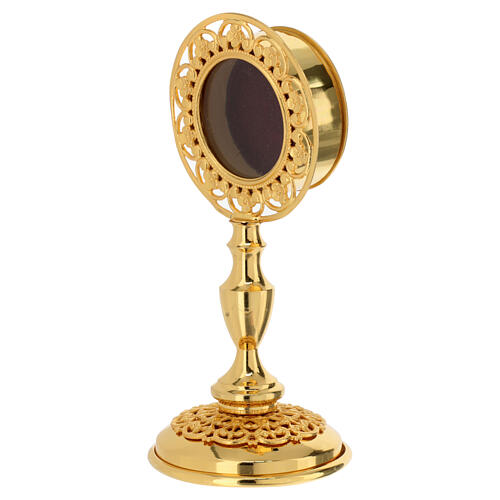 Reliquary with filigree four-leaf clovers, gold finish, h 5 in 3
