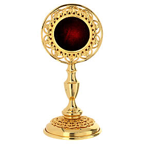 Four-leaf clover reliquary monstrance in golden finish filigree h 13 cm