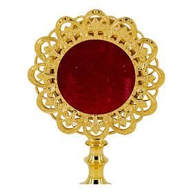 Reliquiar, Messing vergoldet, filigrane Verzierungen, Lilienmotiv, 10 cm Höhe