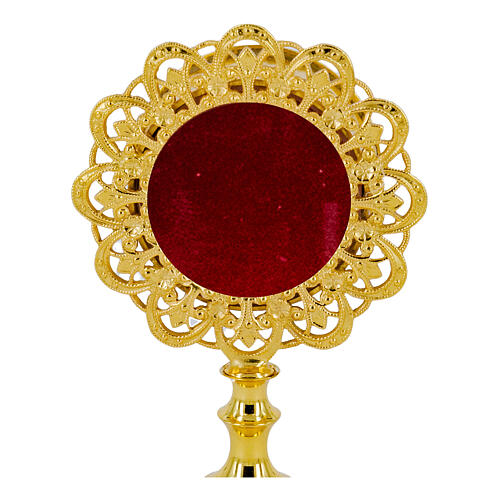 Reliquiar, Messing vergoldet, filigrane Verzierungen, Lilienmotiv, 10 cm Höhe 2
