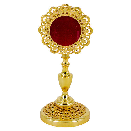 Reliquary with filigree lily pattern, gold finish, h 4 in 1