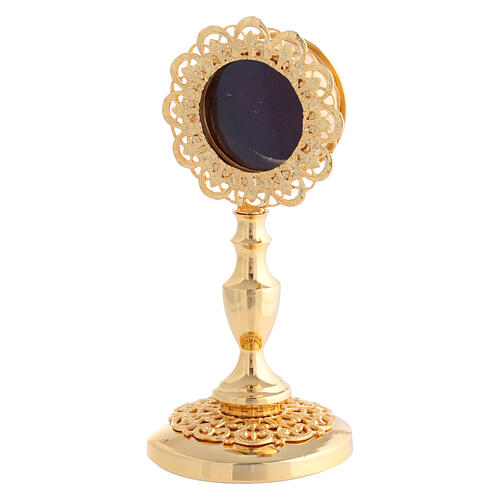 Reliquary with filigree lily pattern, gold finish, h 4 in 3