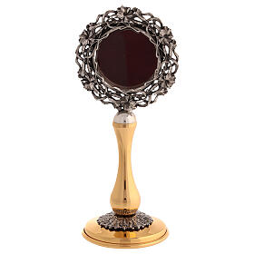 Reliquiario filigrana decoro fiori finitura oro e argento h 17 cm