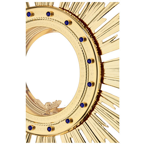 Ostensorio Inmaculada Concepción piedras azules radiante latón bicolor 85 cm 3