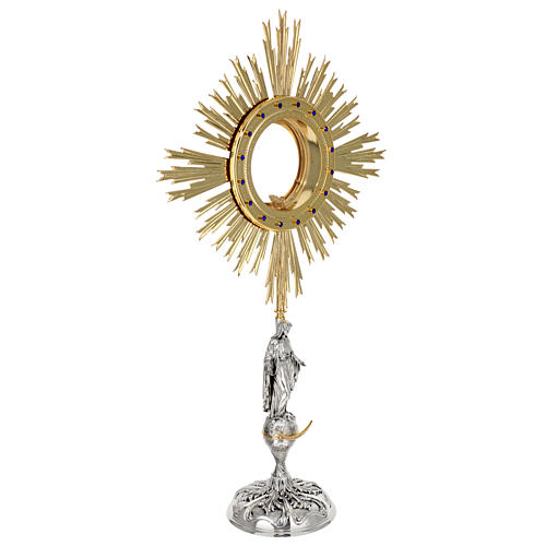 Ostensorio Inmaculada Concepción piedras azules radiante latón bicolor 85 cm 7
