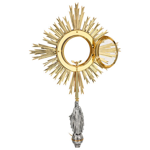 Ostensorio Inmaculada Concepción piedras azules radiante latón bicolor 85 cm 9