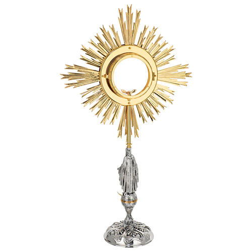Ostensorio Inmaculada Concepción piedras azules radiante latón bicolor 85 cm 11