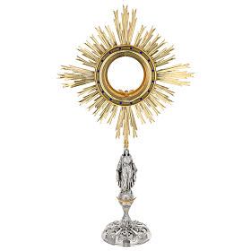 Ostensoir Immaculée Conception pierres bleues rayons laiton bicolore 85 cm