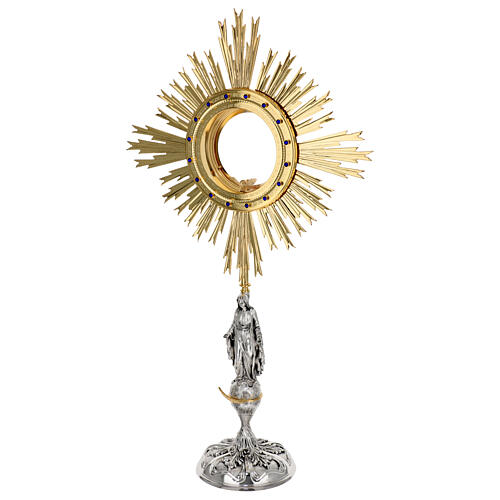 Monstrance of the Immaculate Conception blue stones with two-tone brass rays 85 cm 5