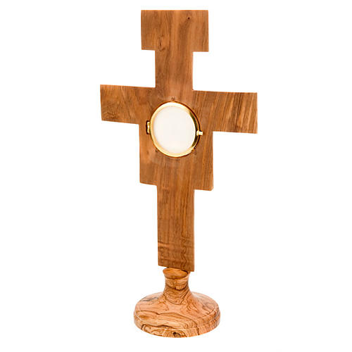 Olive wood monstrance Saint Damian cross shaped 3