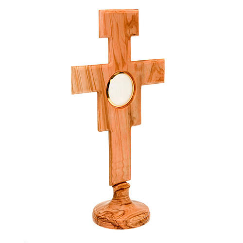 Olive wood monstrance Saint Damian cross shaped 4