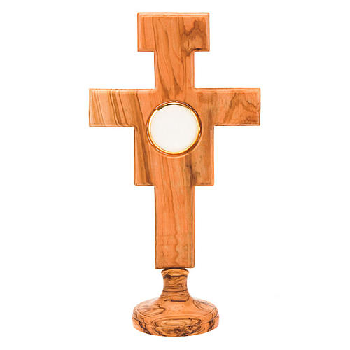 Monstrancja drewno oliwkowe krzyż świętego Damiana 1