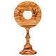Monstrance in olive wood 8cm window ears of wheat grapes s1