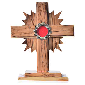 Relicário oliveira cruz resplendor h 20 cm com espaço relíquia metal prateado