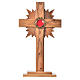 Reliquary in olive wood with rays H29cm, display in golden meta s1