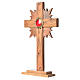 Relikwiarz drewno oliwne promienie krzyż 29 cm z kustodium pozłacanym s2