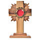 Monstrance in olive wood with rays H15cm, display in golden meta s1