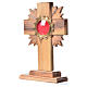 Monstrance in olive wood with rays H15cm, display in golden meta s2