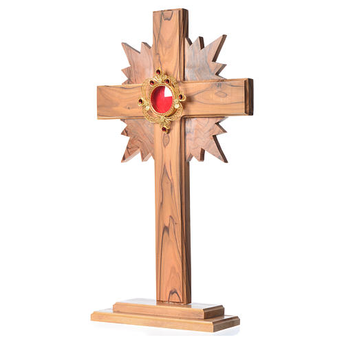 Monstrance in olive wood with rays H29cm, display 800 silver sto 2