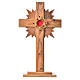 Relikwiarz drewno oliwne promienie krzyż 29 cm kustodium srebro 800 kamienie czerwone s1