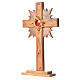 Relikwiarz drewno oliwne promienie krzyż 29 cm kustodium srebro 800 kamienie czerwone s2