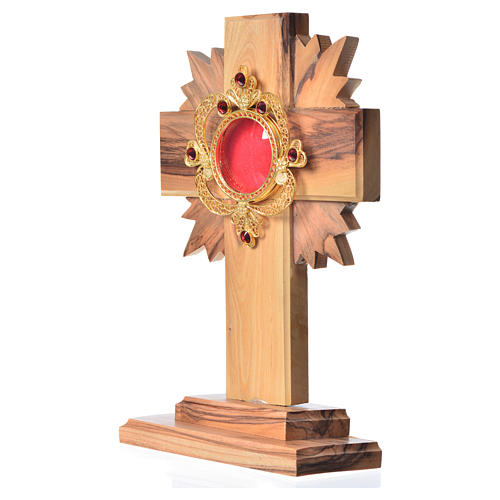 Monstrance in olive wood with rays H15cm, display 800 silver sto 2