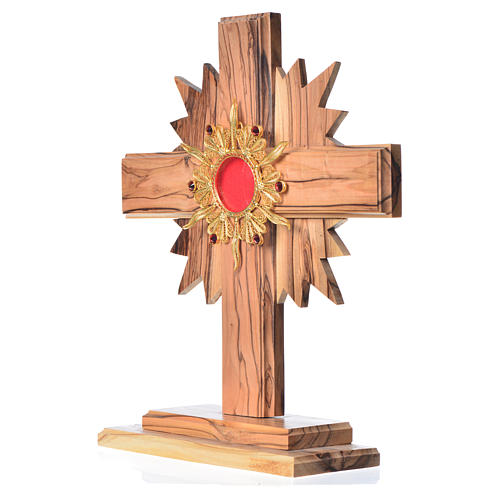 Monstrance in olive wood with rays H20cm, display 800 silver sto 2