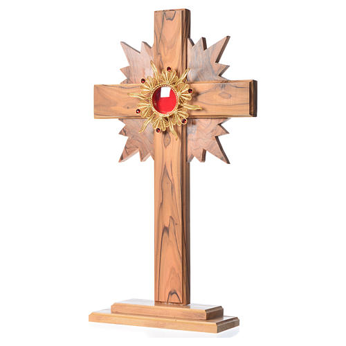 Monstrance in olive wood with rays H29cm, display golden 800 sil 2