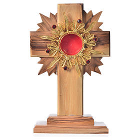 Monstrance H15cm in olive wood with rays, display 800 silver sto