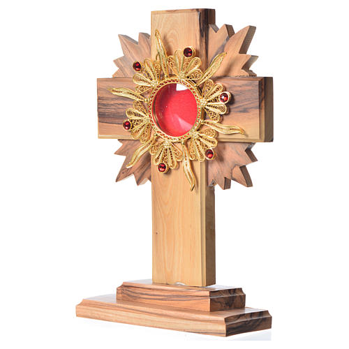 Monstrance H15cm in olive wood with rays, display 800 silver sto 2