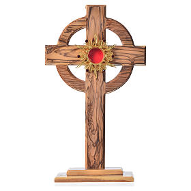 Monstrance H29cm in olive wood with rays, display 800 silver sto
