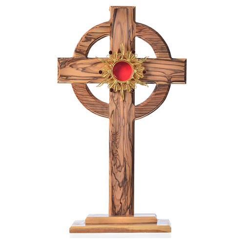 Monstrance H29cm in olive wood with rays, display 800 silver sto 1