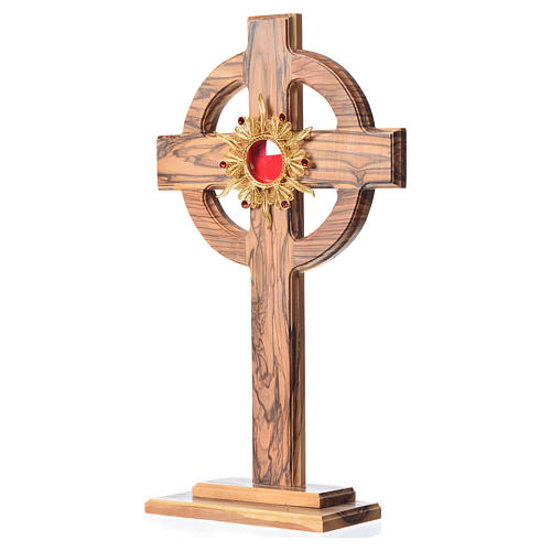 Monstrance H29cm in olive wood with rays, display 800 silver sto 2