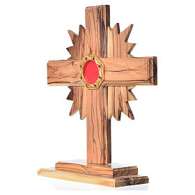Monstrance H20cm in olive wood with rays, display 800 silver sto