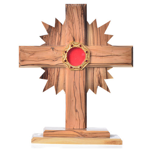 Monstrance H20cm in olive wood with rays, display 800 silver sto 1
