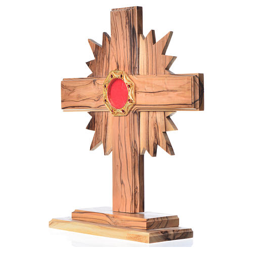 Monstrance H20cm in olive wood with rays, display 800 silver sto 2