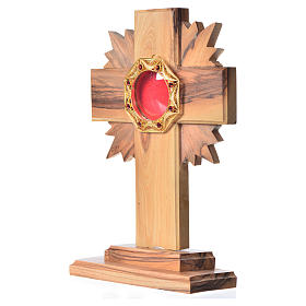 Monstrance H15cm in olive wood with rays, octagonal display 800