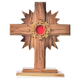 Monstrance H29cm in olive wood cross with rays, display in 800 s