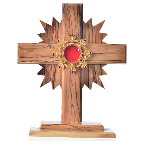 Monstrance H29cm in olive wood cross with rays, display in 800 s 1