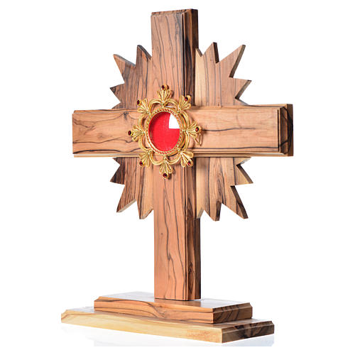 Monstrance H29cm in olive wood cross with rays, display in 800 s 2