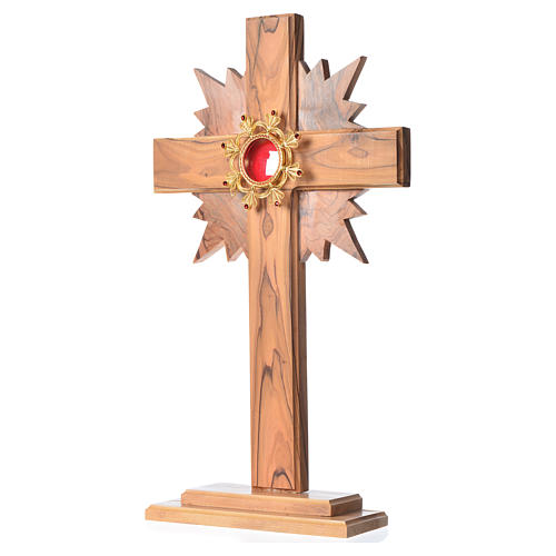 Relikwiarz drewno oliwne promienie krzyż 29 cm kustodium srebro 800 2