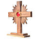 Monstrance in olive wood cross with rays, 20cm octagonal 800 sil s2