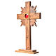 Monstrance in olive wood cross with rays, 29cm octagonal 800 sil s2