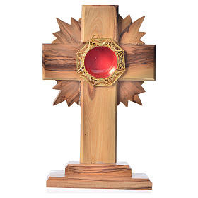 Monstrance in olive wood with rays, 15cm octagonal 800 silver di
