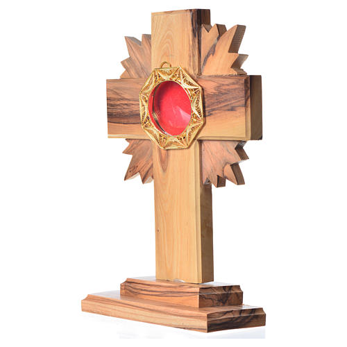 Monstrance in olive wood with rays, 15cm octagonal 800 silver di 2