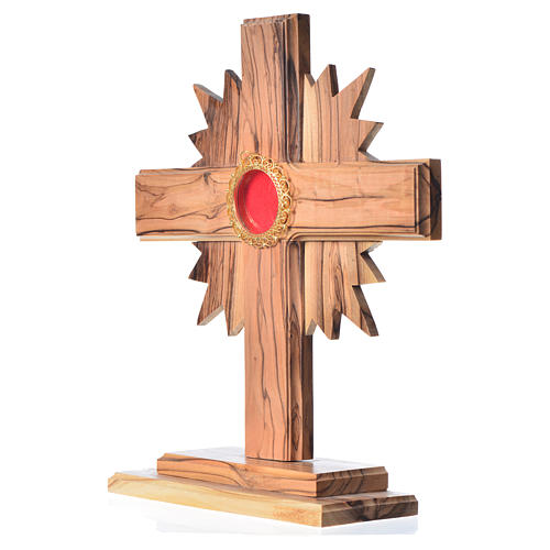 Monstrance in olive wood with rays, 20cm round golden 800 silver 2