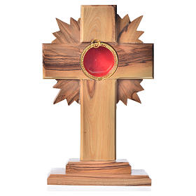 Monstrance in olive wood with rays, 15cm round 800 silver displa