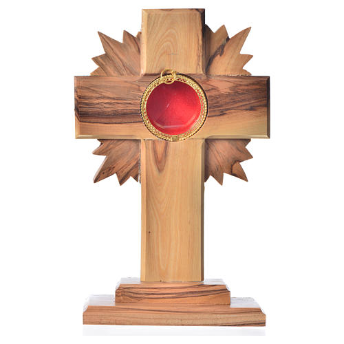 Monstrance in olive wood with rays, 15cm round 800 silver displa 1