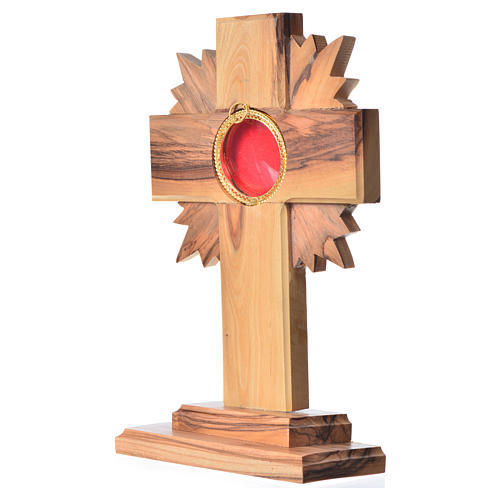 Monstrance in olive wood with rays, 15cm round 800 silver displa 2
